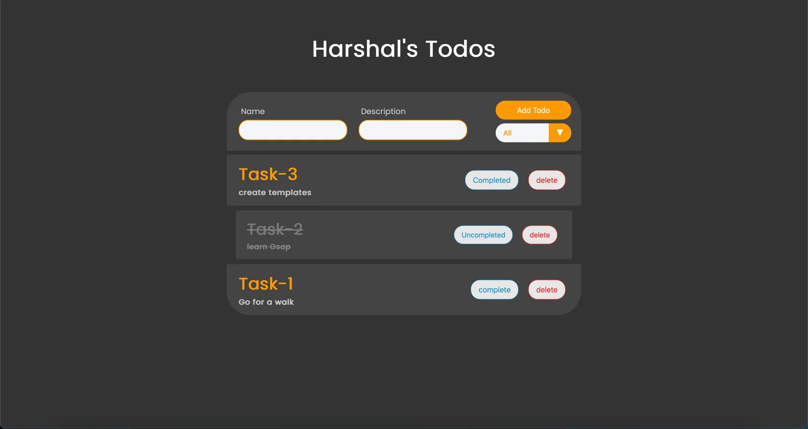 Screenshot of Todo Application